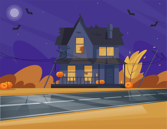 Casa temática de Halloween  Ilustración