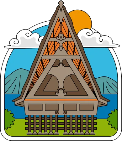 Casa tradicional de sumatra do norte  Ilustração