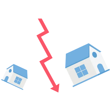Casa y flecha roja bajando  Ilustración