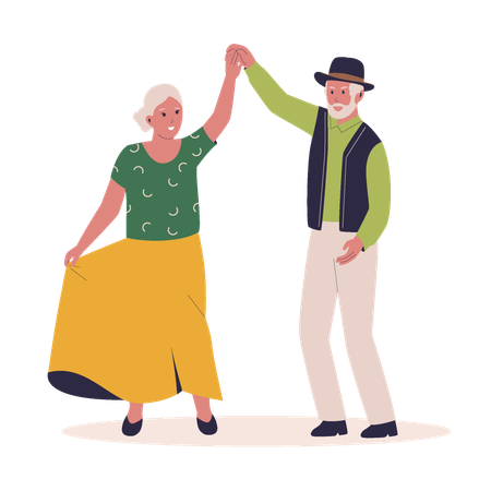 Casais de idosos fazendo dança de casal  Ilustração