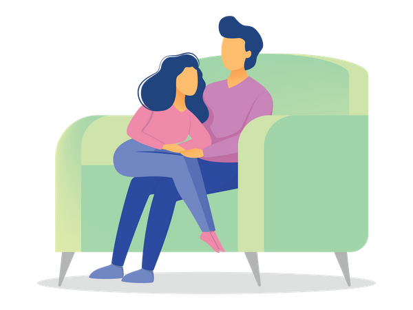 Casal abraçado no sofá  Ilustração