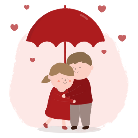 Casal abraçado sob guarda-chuva  Ilustração