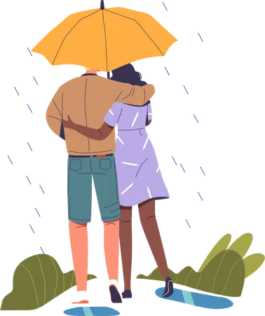 Casal protegido sob um guarda-chuva  Ilustração