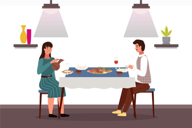Casal almoçando em estilo georgiano  Ilustração