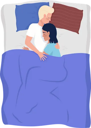 Casal apaixonado dormindo na cama  Ilustração