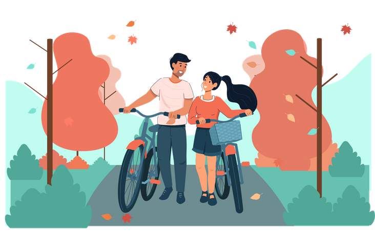 Casal andando de bicicleta  Ilustração