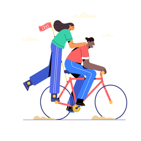 Casal andando de bicicleta  Ilustração