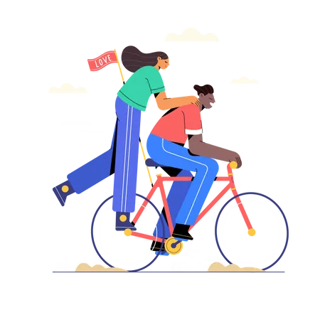 Casal andando de bicicleta  Ilustração