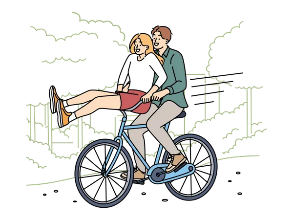 Casal andando de bicicleta  Ilustração