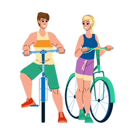 Casal andando de bicicleta pela manhã  Ilustração