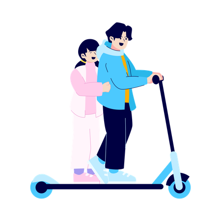 Casal andando de scooter  Ilustração