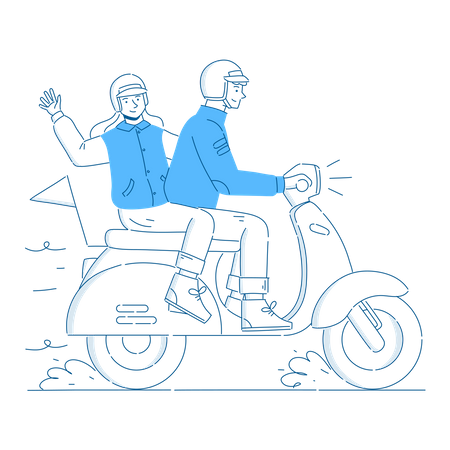 Casal andando de scooter  Ilustração