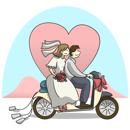 Casal andando de scooter  Ilustração