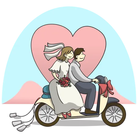 Casal andando de scooter  Ilustração