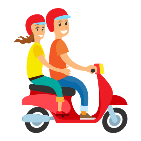 Casal andando de scooter  Ilustração