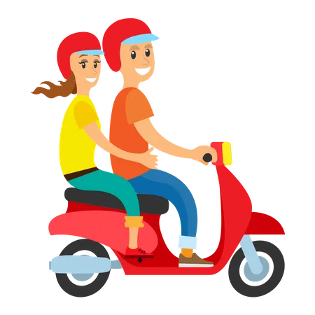 Casal andando de scooter  Ilustração