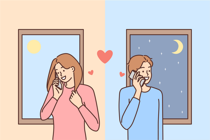 Casal apaixonado falando no celular  Ilustração