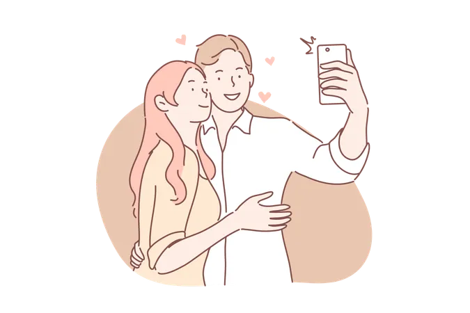 Casal apaixonado tira selfie  Ilustração