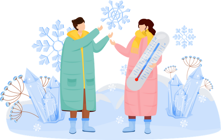 Casal aproveita o clima de neve  Ilustração