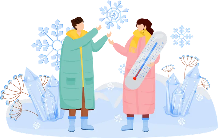 Casal aproveita o clima de neve  Ilustração