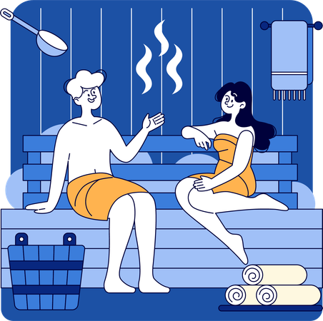 Casal curtindo banho de sauna juntos  Ilustração