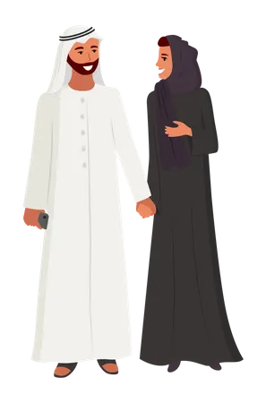 Casal árabe conversando enquanto caminhava  Ilustração