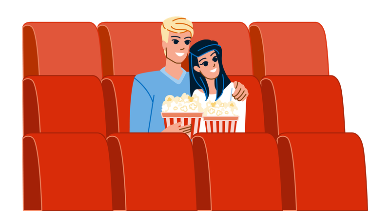 Casal assistindo filme no cinema  Ilustração