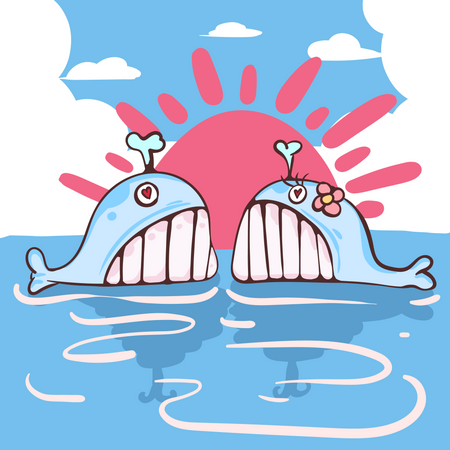 Casal romântico de baleias  Ilustração