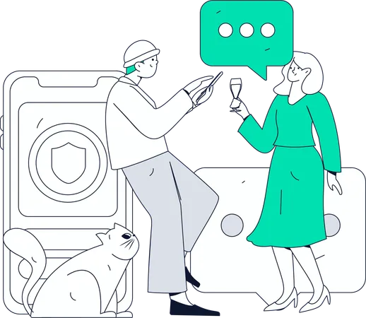 Casal conversando on-line  Ilustração