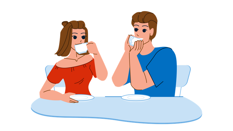 Casal tomando café  Ilustração