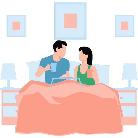 Casal tomando chá na cama  Ilustração