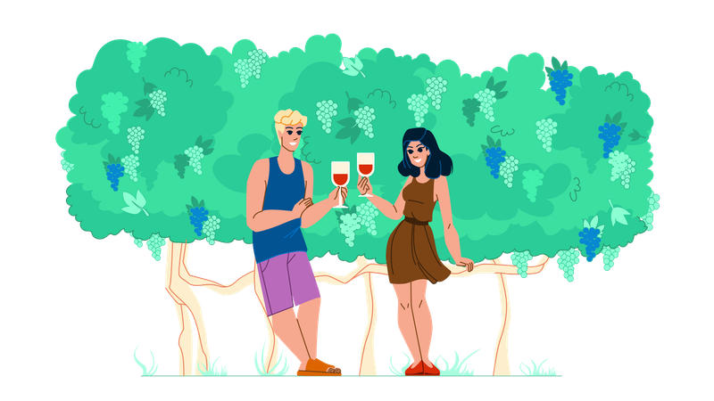 Casal bebendo vinho  Ilustração