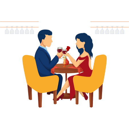 Casal bebendo vinho romanticamente  Ilustração
