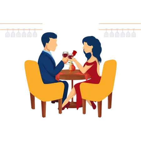 Casal bebendo vinho romanticamente  Ilustração