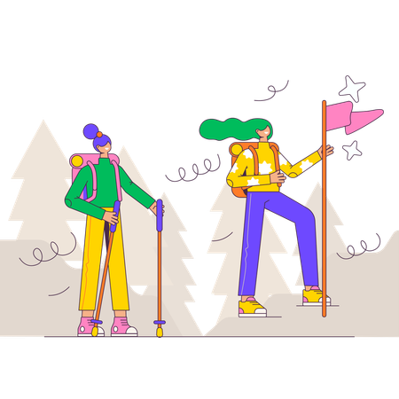 Casal caminhando na montanha  Ilustração