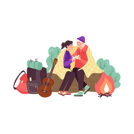 Casal caminhando na fogueira  Ilustração