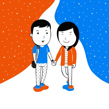 Casal caminhando juntos  Ilustração