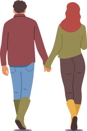 Casal caminhando juntos de mãos dadas  Ilustração