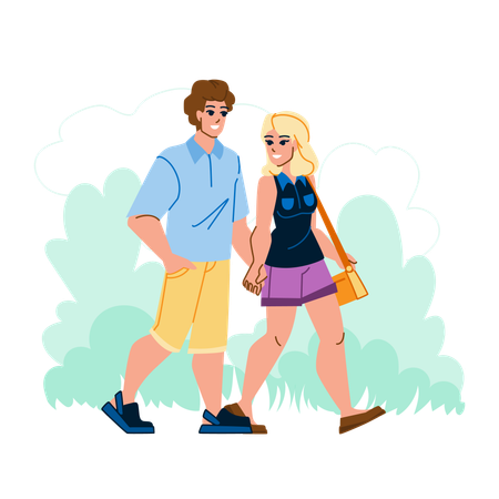 Casal caminhando juntos no parque  Ilustração