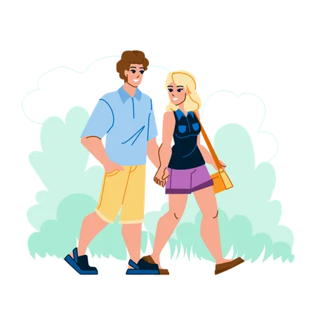 Casal caminhando juntos no parque  Ilustração