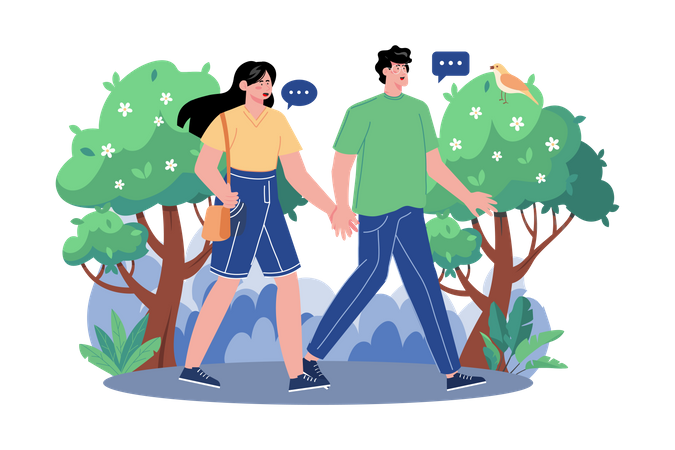 Casal caminhando na floresta  Ilustração