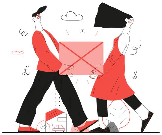Casal carregando caixa juntos  Ilustração