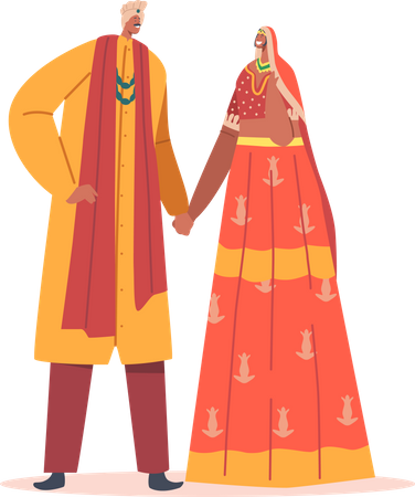 Casal de noivos indiano  Ilustração