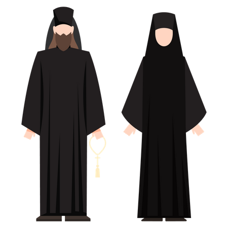 Casal católico usando vestido preto  Ilustração