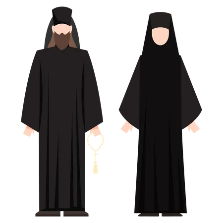 Casal católico usando vestido preto  Ilustração