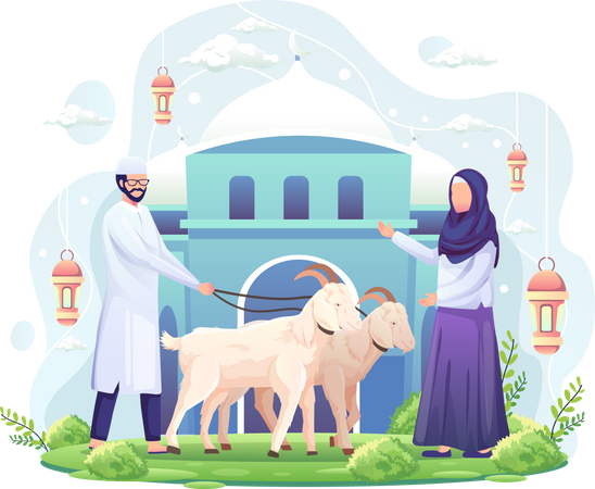 Casal celebra Eid al Adha doando duas cabras para o qurban  Ilustração