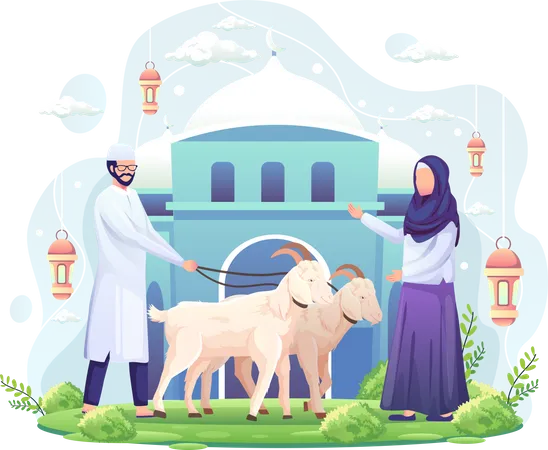 Casal celebra Eid al Adha doando duas cabras para o qurban  Ilustração