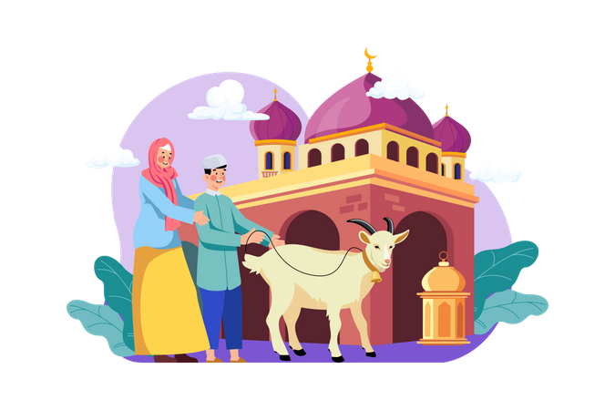Casal celebra Eid al Adha doando duas cabras para o qurban  Ilustração
