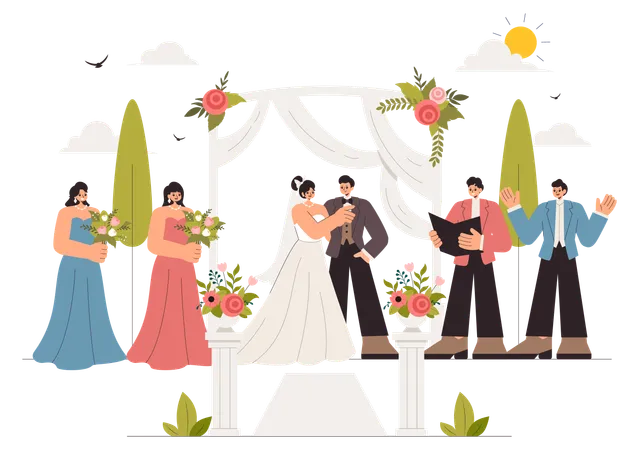 Casal celebrando cerimônia de casamento  Ilustração