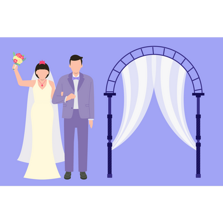 Casal comemora cerimônia de casamento  Ilustração
